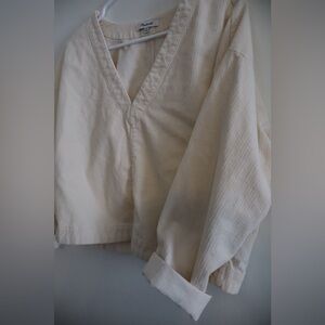 Madewell Cream Textured V-Neck Long Sleeve Top